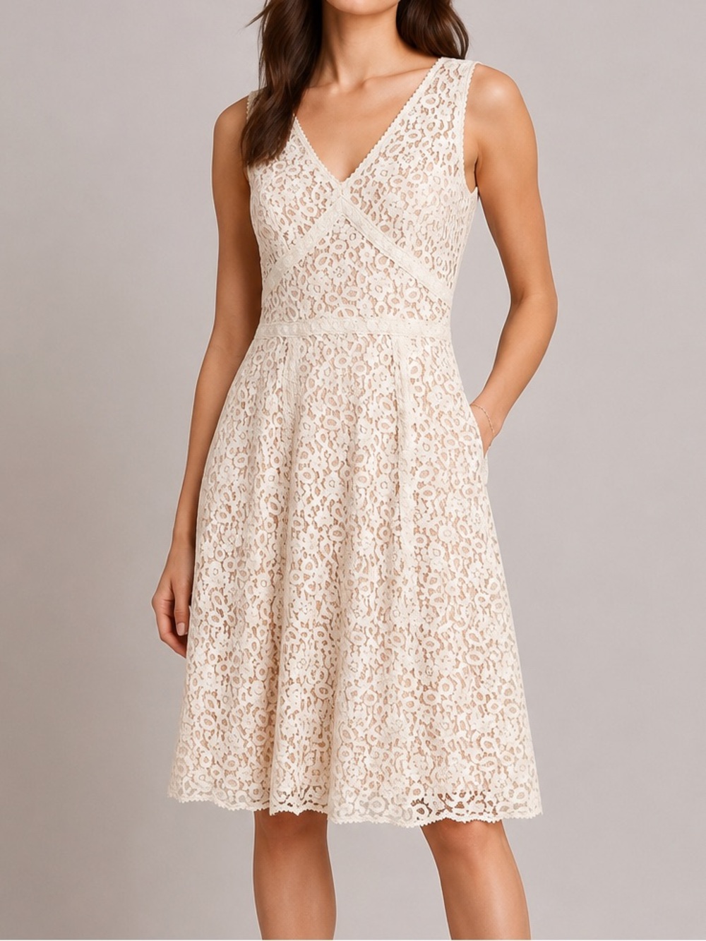 Ann Taylor Lace Fit & Flare Dress Blush Pink Cream Sleeveless Size 6